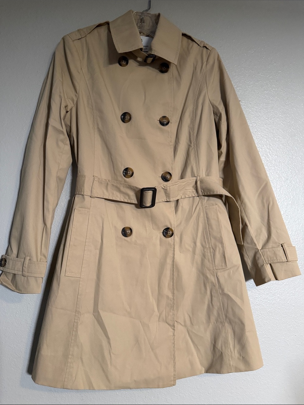 stradivarius Beige Double-Breasted Trench Coat with Belt